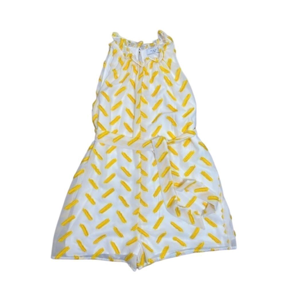 ❤️NWT ALI & JAY X ANTHROPOLOGIE yellow & white Corina Textured high neck Romper - Picture 4 of 13